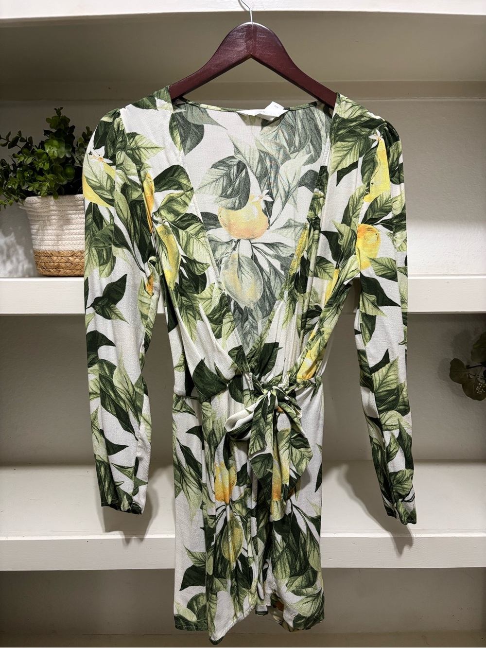 Tropical Lemon-Print Wrap Top - Green/Yellow